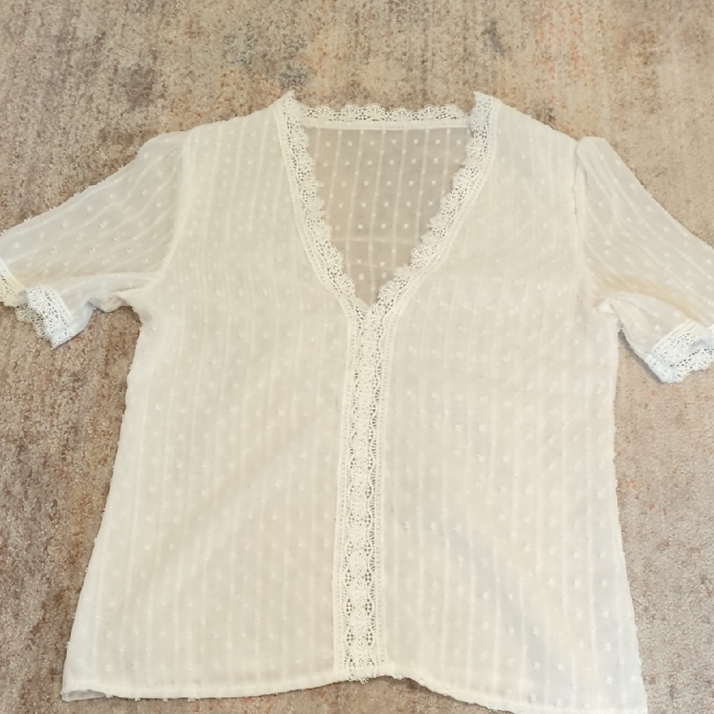 Elegant White Lace Trim Blouse